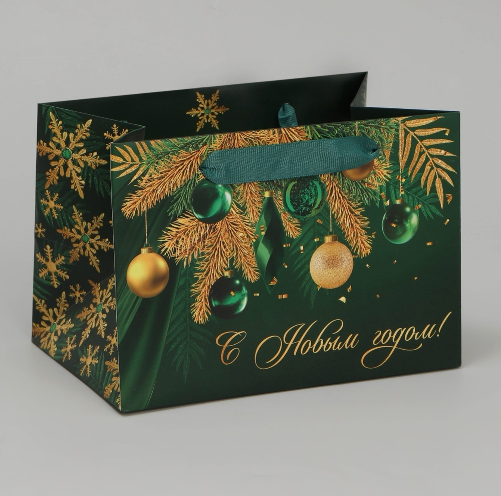 Пакет подарочный новогодний с широким дном «Роскошный Новый год», 20×14×13 см
