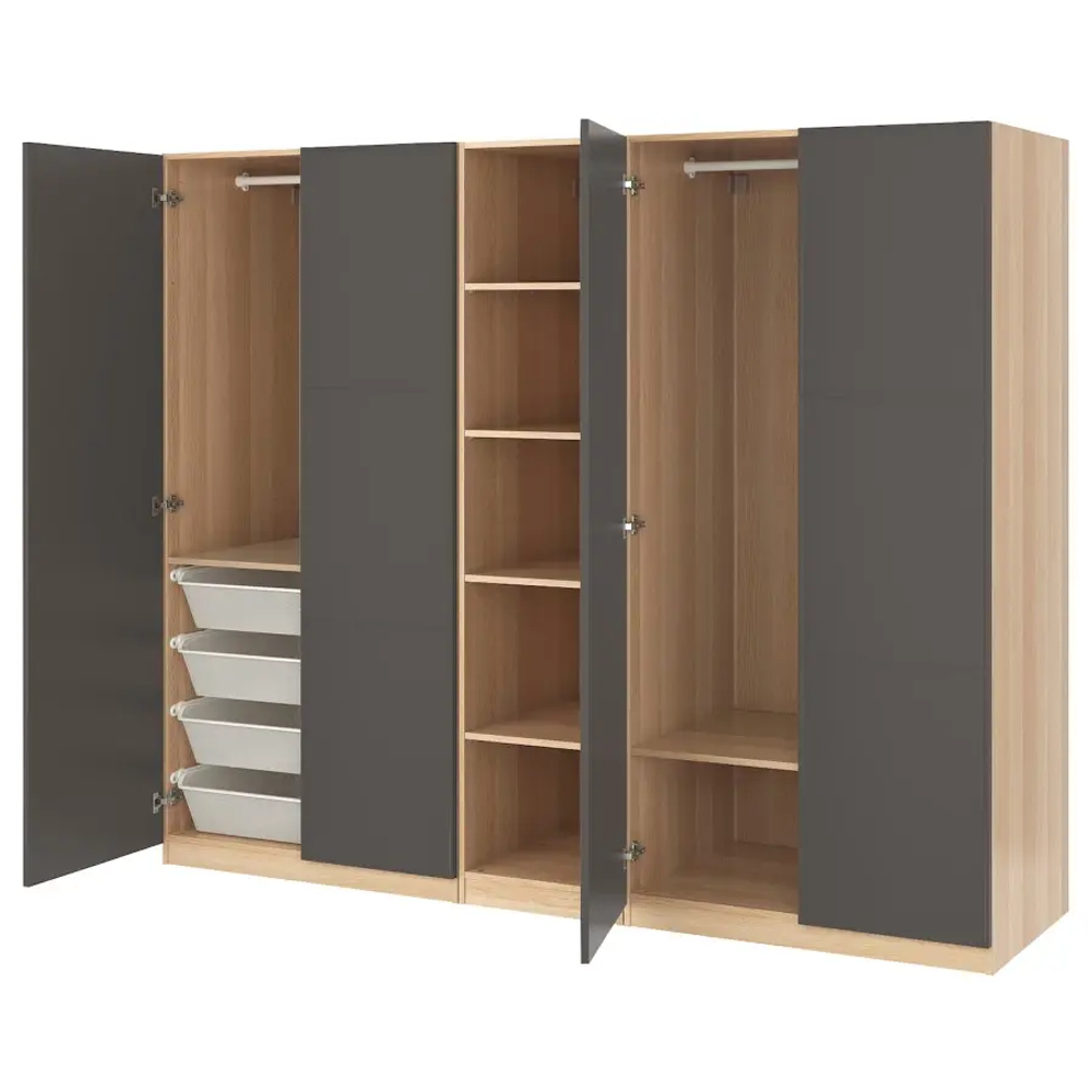 Платяной шкаф - IKEA PAX/MERÅKER, 250x60x201, под беленый дуб /темно-серый ПАКС ИКЕА