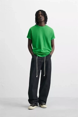 ZARA БАЗОВАЯ ФУТБОЛКА HEAVY WEIGHT, ЯРКО-ЗЕЛЕНЫЙ