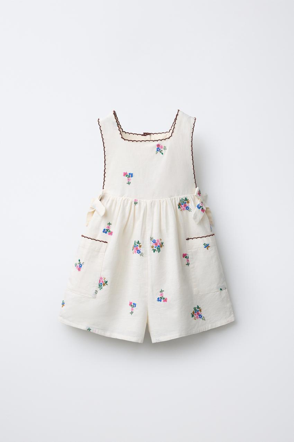 ZARA КОРОТКИЙ КОМБИНЕЗОН С ВЫШИВКОЙ, ЭКРЮ