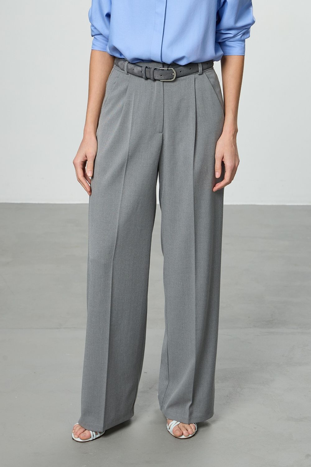 Брюки Палаццо на молнии серые смесовая шерсть