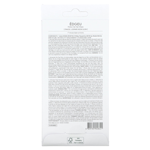 Edgeu, Гелевые обертывания для ногтей Perfect, ENA 232, леопардовый неоновый свет, набор из 19 предметов