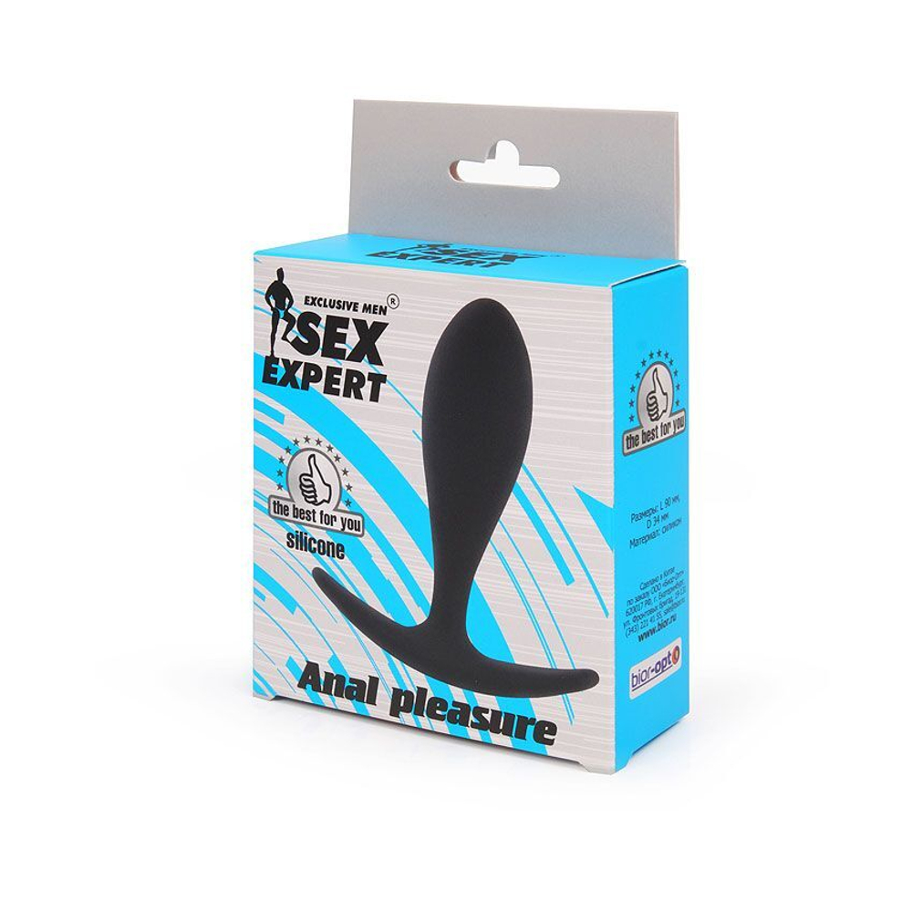 Черная силиконовая анальная пробка - 9,5 см. (Цвет: черный)