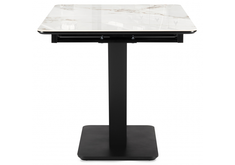 Керамический стол Woodville Бугун 120(160)х80х77 белый мрамор глянец, черный, ножки черные