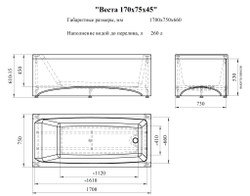 Акриловая ванна Веста 170х75, каркас (разборный)