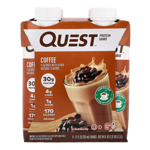 Quest Nutrition, Протеиновый коктейль, кофе, 4 коктейля, 325 мл (11 жидк. унц.)