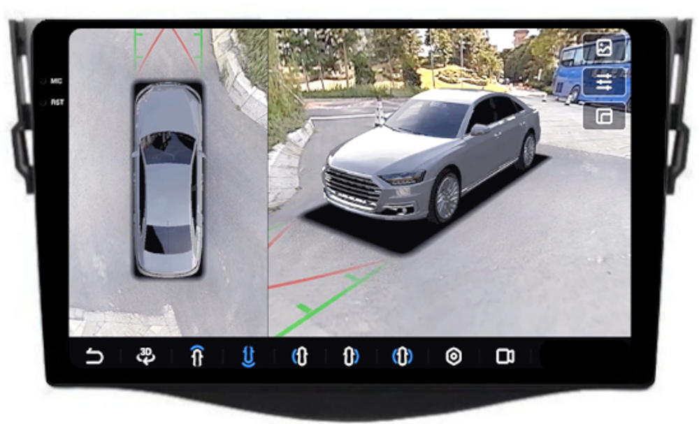 Магнитола для Toyota RAV4 3 2005-2012, Vanguard - FarCar BX018-9M-360 монитор 9.5" 2K QLED на Android 13, 6Гб+128Гб, CarPlay, 4G SIM-слот, 4 камеры в комплекте