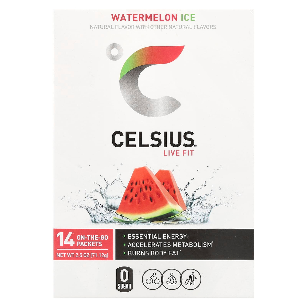 Celsius, Live Fit, арбузный лед, 14 упаковок, готовых к употреблению, по 5,08 г (0,18 унции)