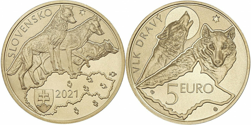 Словакия 5 евро, 2021 Волк
