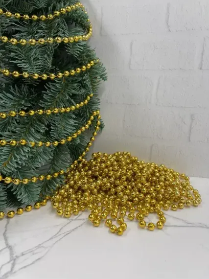 Пластиковые бусы Бисер 8 мм.*10 м., золото, Christmas DeLuxe (89787)