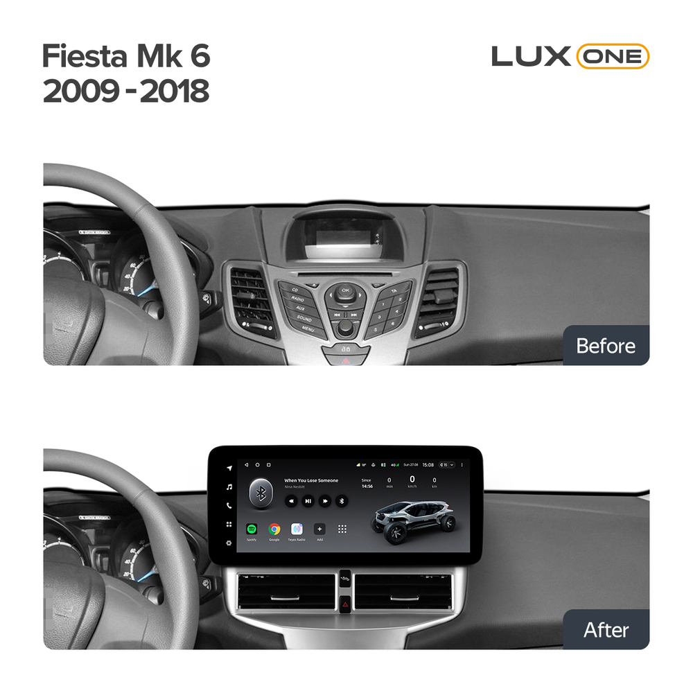 Магнитола для Ford Fiesta MK6 2012-2018 (голубой БК) - Teyes LUX ONE 360 монитор 12.3" 2K QLED на Android 10, 6Гб+128Гб, CarPlay, 4G SIM-слот, 4 камеры в комплекте