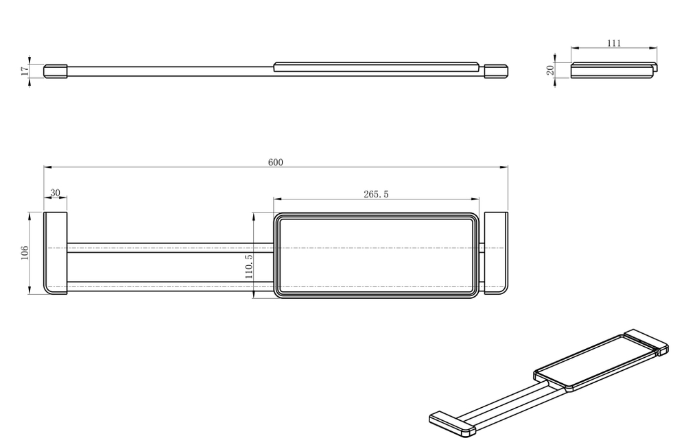 Раздвижная полка WONZON & WOGHAND, Черный матовый (WW-V3701-MB)
