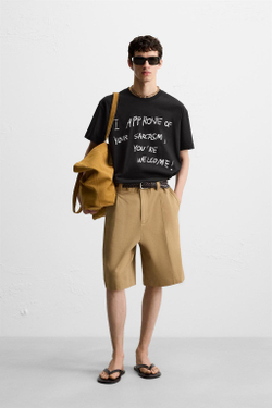 ZARA ФУТБОЛКА С НАДПИСЬЮ, ЧЕРНЫЙ