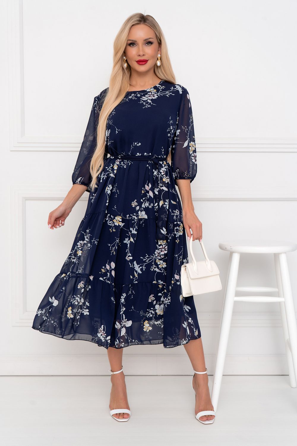 Платье Хелен (темно-синий/цветы) Р11-1075/16 Nikol (Акция)
