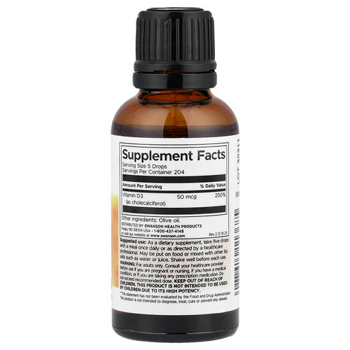 Swanson, витамин D3, повышенная эффективность, 29,6 мл (1 жидк. унция)
