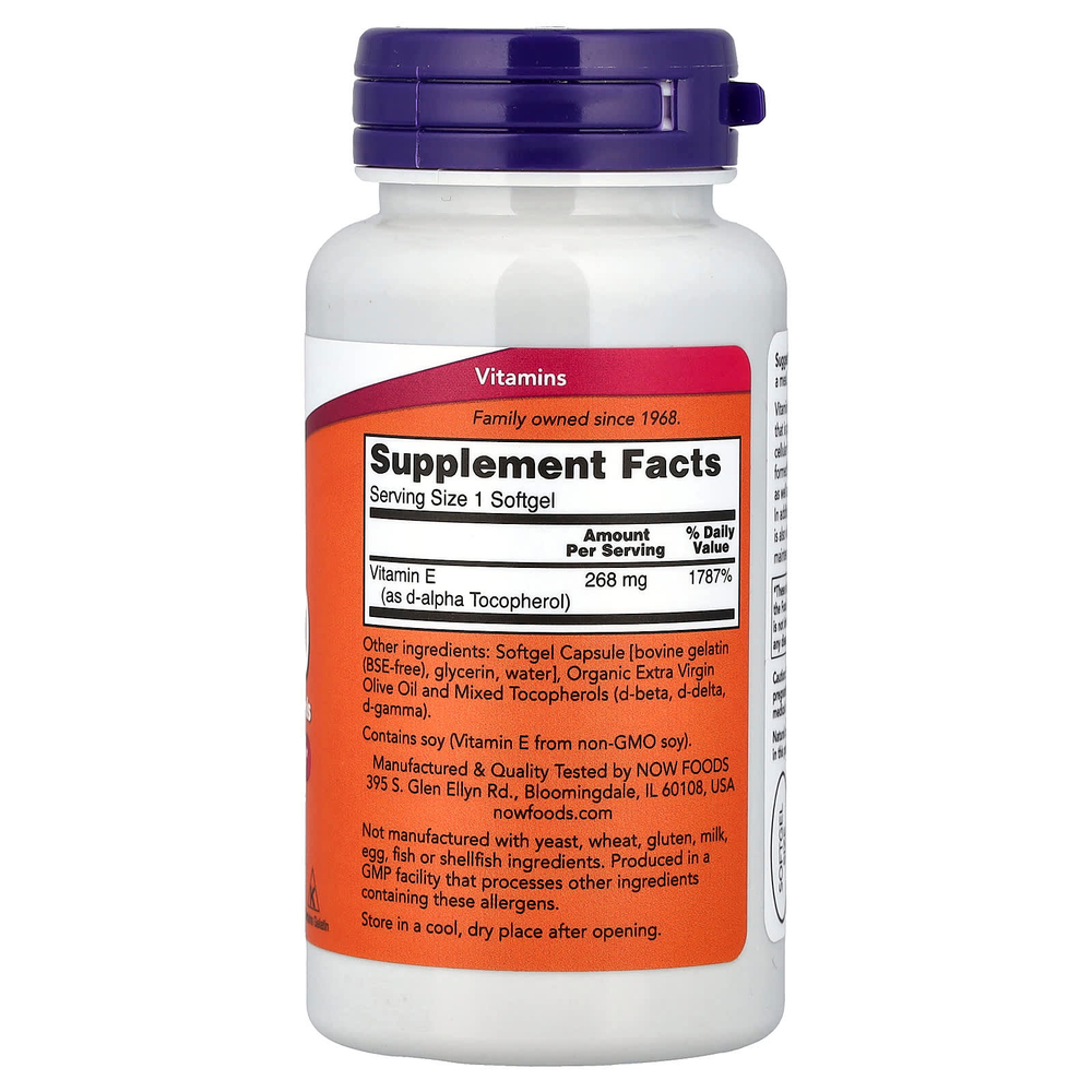 NOW Foods, E-400 со смешанными токоферолами, 268 мг (400 МЕ), 100 мягких таблеток