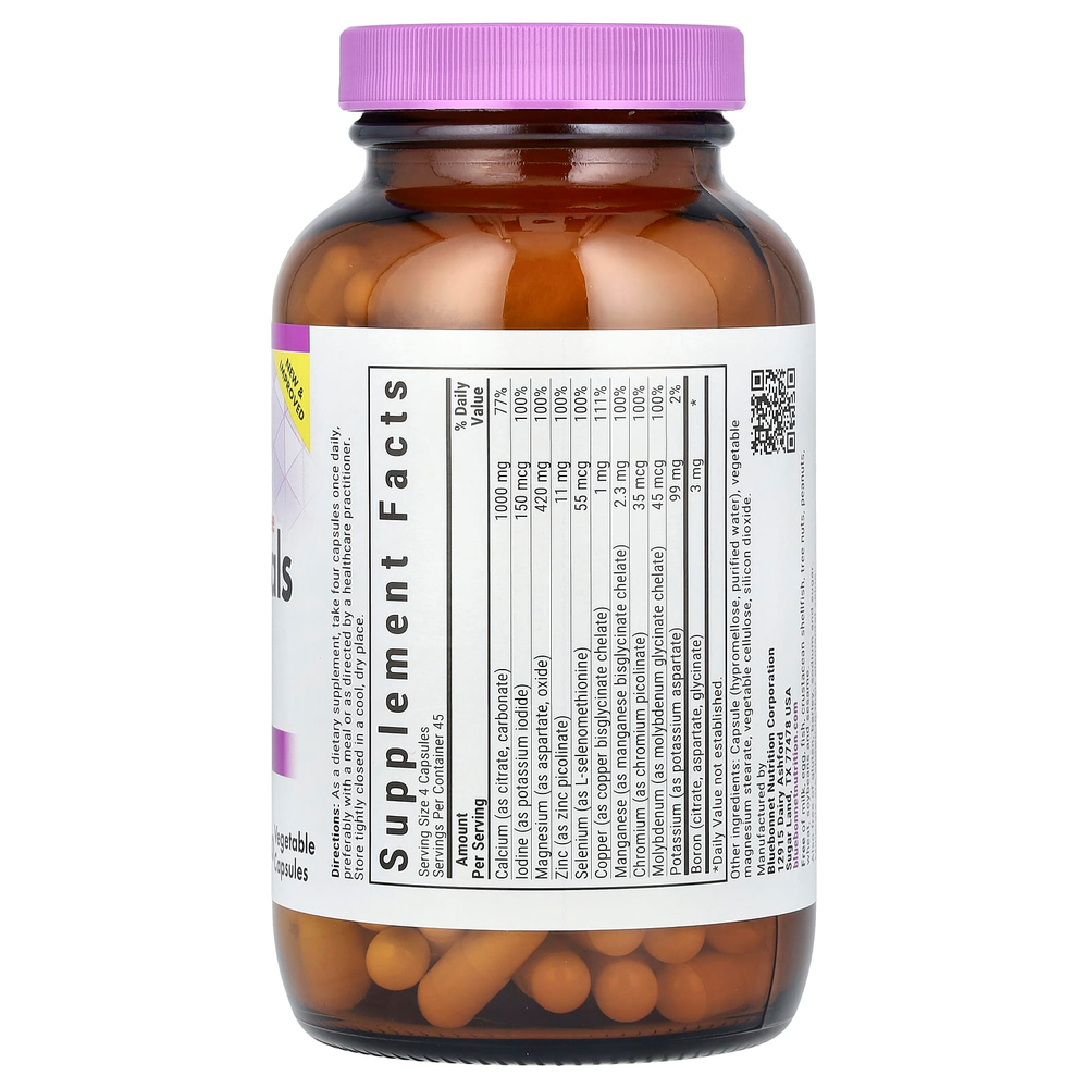 Bluebonnet Nutrition, Мультиминералы с бором, без железа, 180 растительных капсул