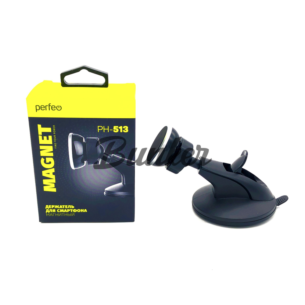 Perfeo-513 черный Держатель для смартфона до 6,5"/ на торпедо/магнитный/супер присоска, (шт.)