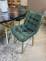 Круглый раздвижной стол "Черный мрамор", и стулья "Бостон" оливковый