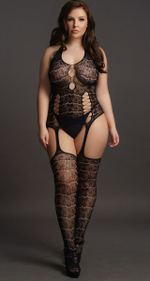 Непрозрачный боди-комбинезон Lace Suspender Bodystocking (Размер: XL-XXL-XXXL) (Цвет: черный)