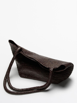 Massimo Dutti Большая плетеная сумка-шопер из кожи наппа, коричневый