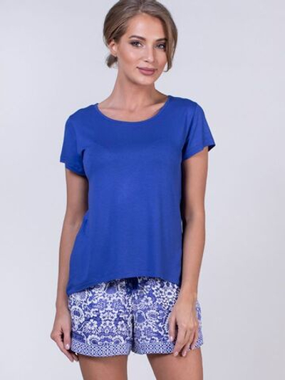 Оригинальная пижама с принтованными шортиками (Размер: M) (Цвет: синий)