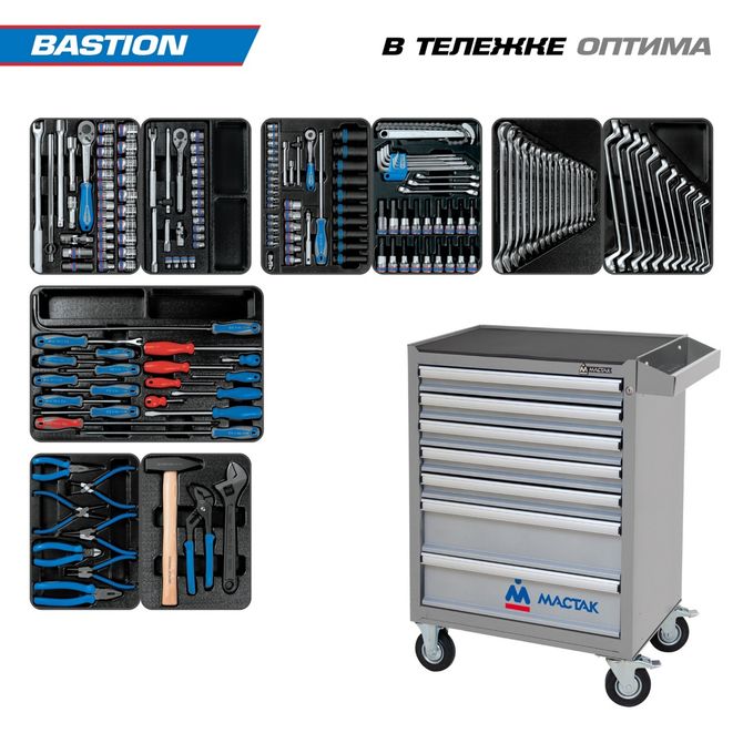 KING TONY (934-100AMG01) Набор инструментов 204 предмета, "BASTION", в серой тележке