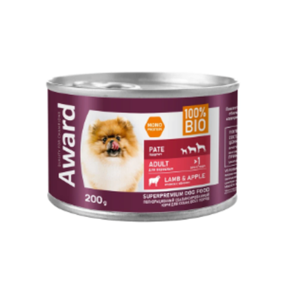 Влажный корм AWARD для взрослых собак паштет из ягненка с яблоком 200г - 12 шт