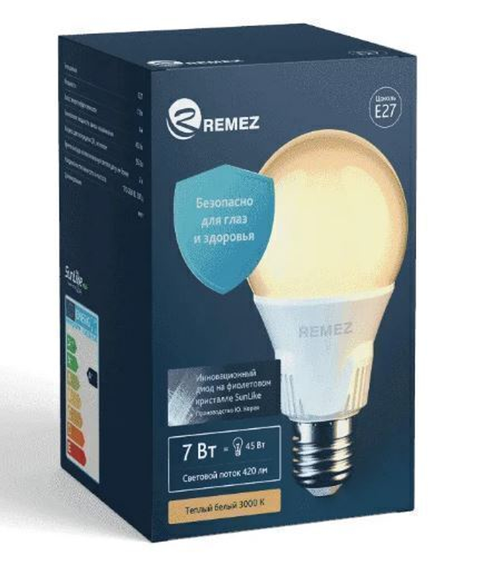 Remez лампа солнечного света 7W 3000К E27 CRI97 на фиолетовых светодиодах по технологии SunLike