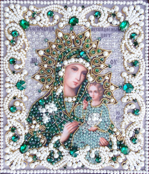 ЖС-11-ЗИ Набор для вышивания хрустальными камнями Богородица Неувядаемый цвет (изумрудный)