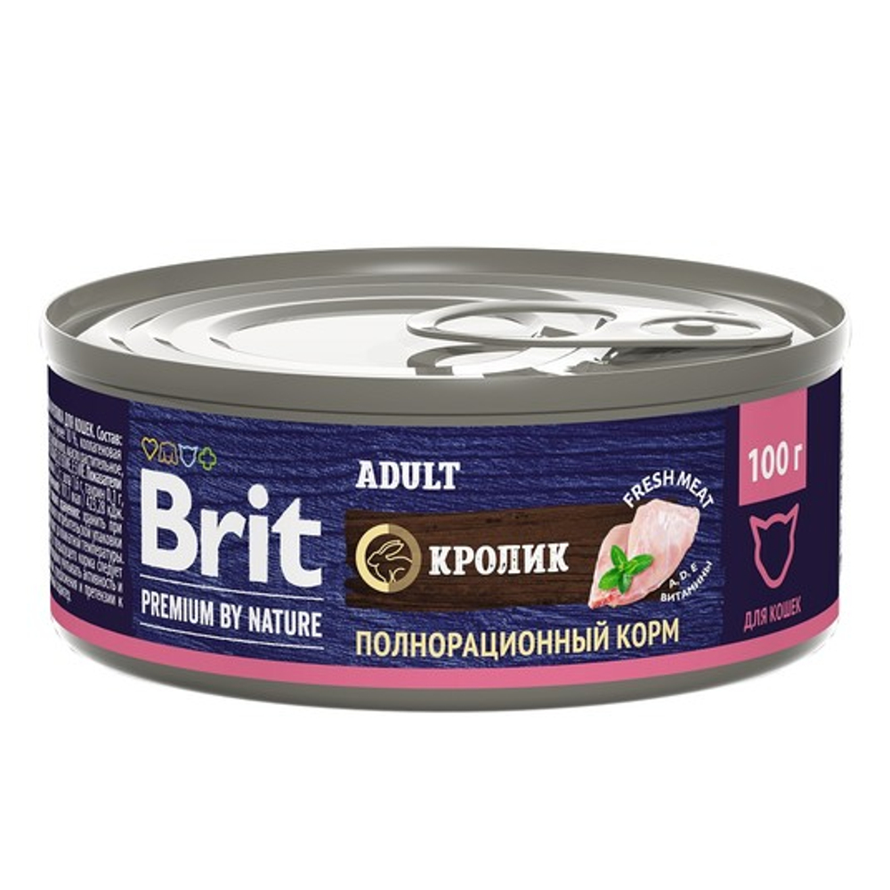 Влажный корм консервы для кошек Брит BRIT PREMIUM BY NATURE с мясом кролика 0,1кг 12 упаковок