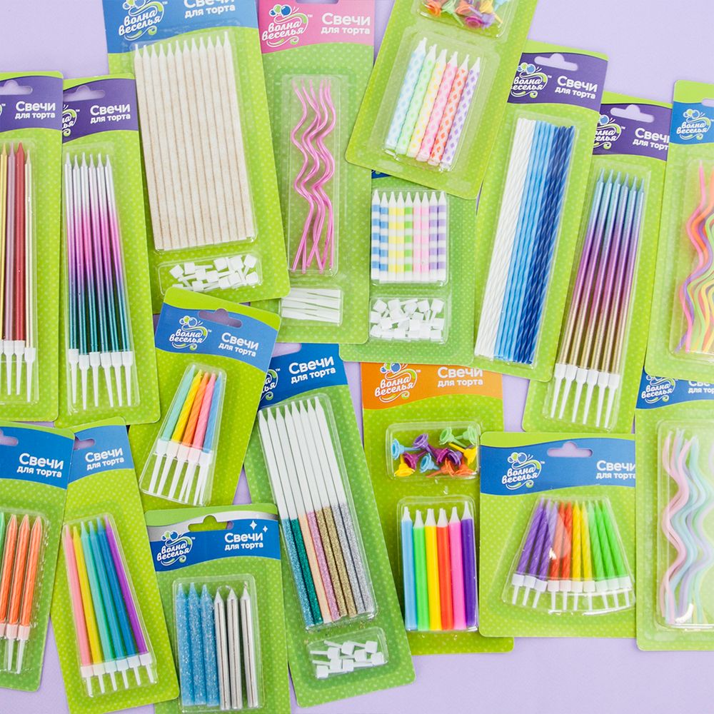 Свечи Золотые искры, Белый, с блестками, 0,55*14,5 см, 12 шт. с держат.