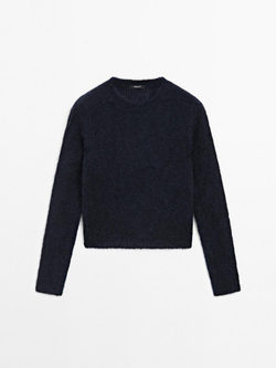 Massimo Dutti Трикотажный свитер из смесовой альпаки, темно-синий