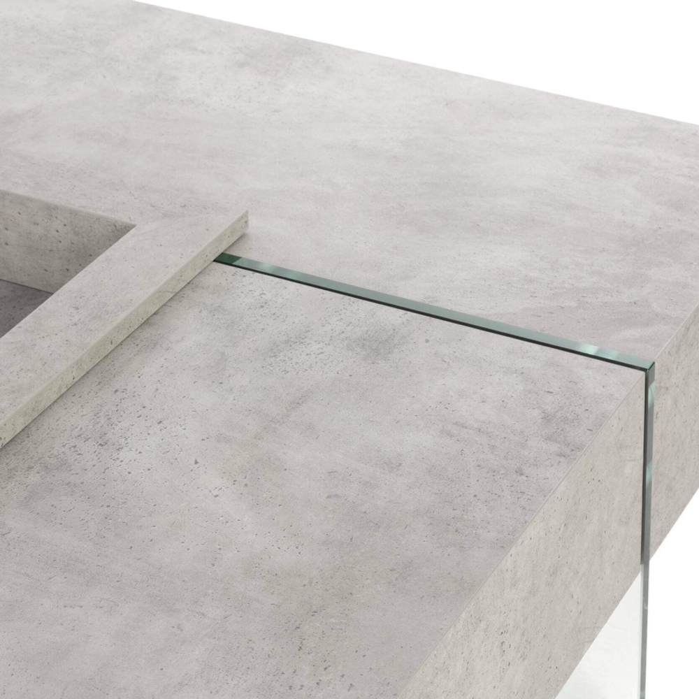 Кофейный столик Beton 119х119 фибробетон, стекло