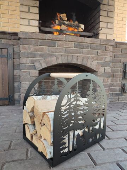 Дровница Волки в лесу, дровник для камина, бани, переносная