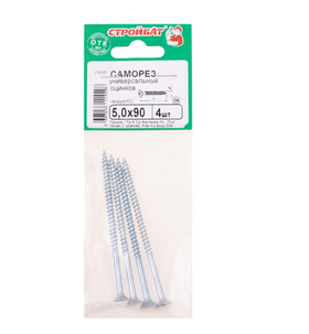 Универсальные саморезы Стройбат 5,0x 90 белый цинк 4 шт 014131