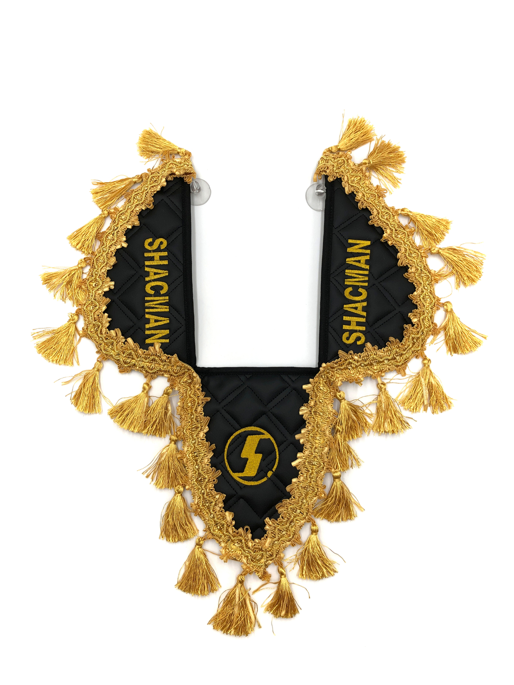 Вымпел тройной SHACMAN (экокожа, черный с золотыми кисточками)