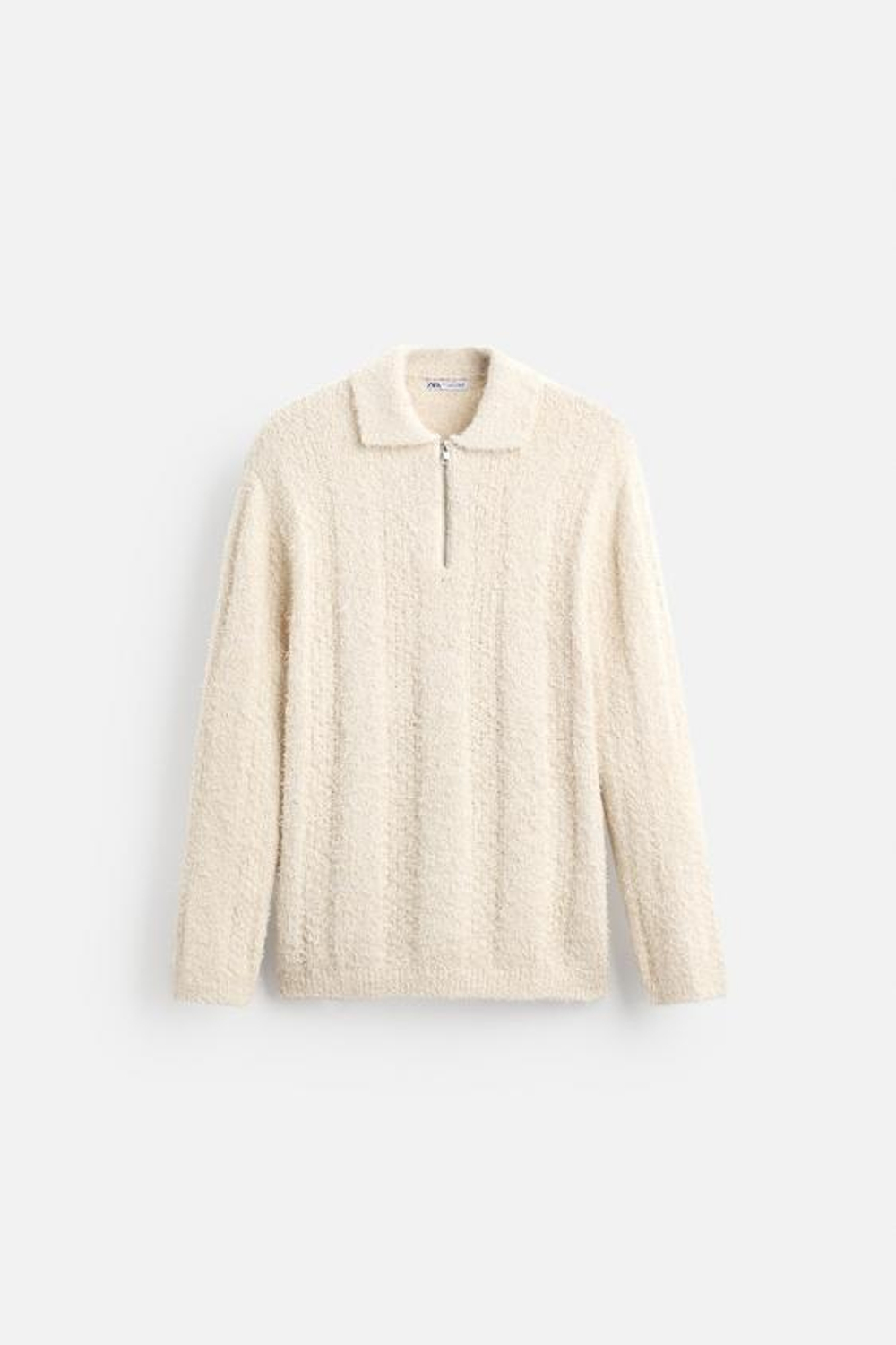 ZARA ПОЛО ИЗ РЕЛЬЕФНОЙ ТКАНИ БУКЛЕ, ЭКРЮ