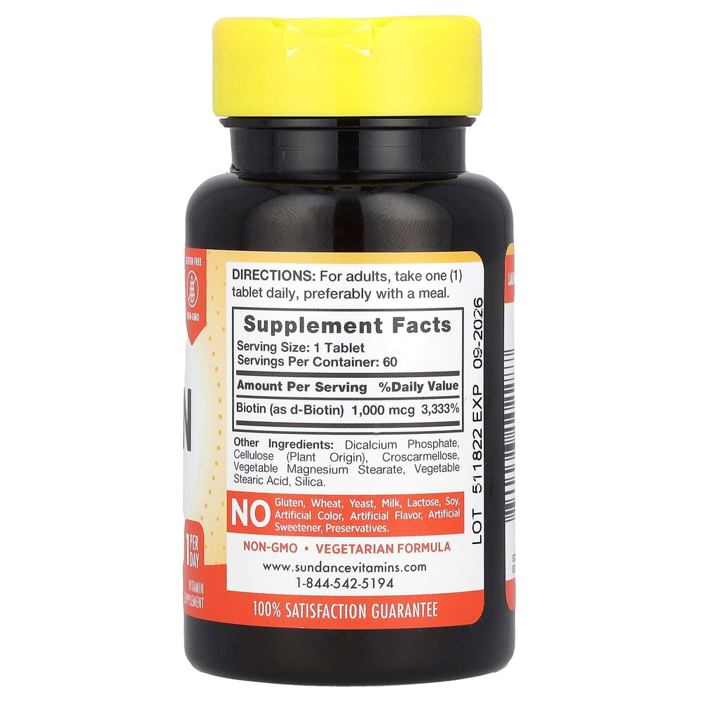 Sundance Vitamins, Высокоэффективный биотин, 1000 мкг, 60 таблеток
