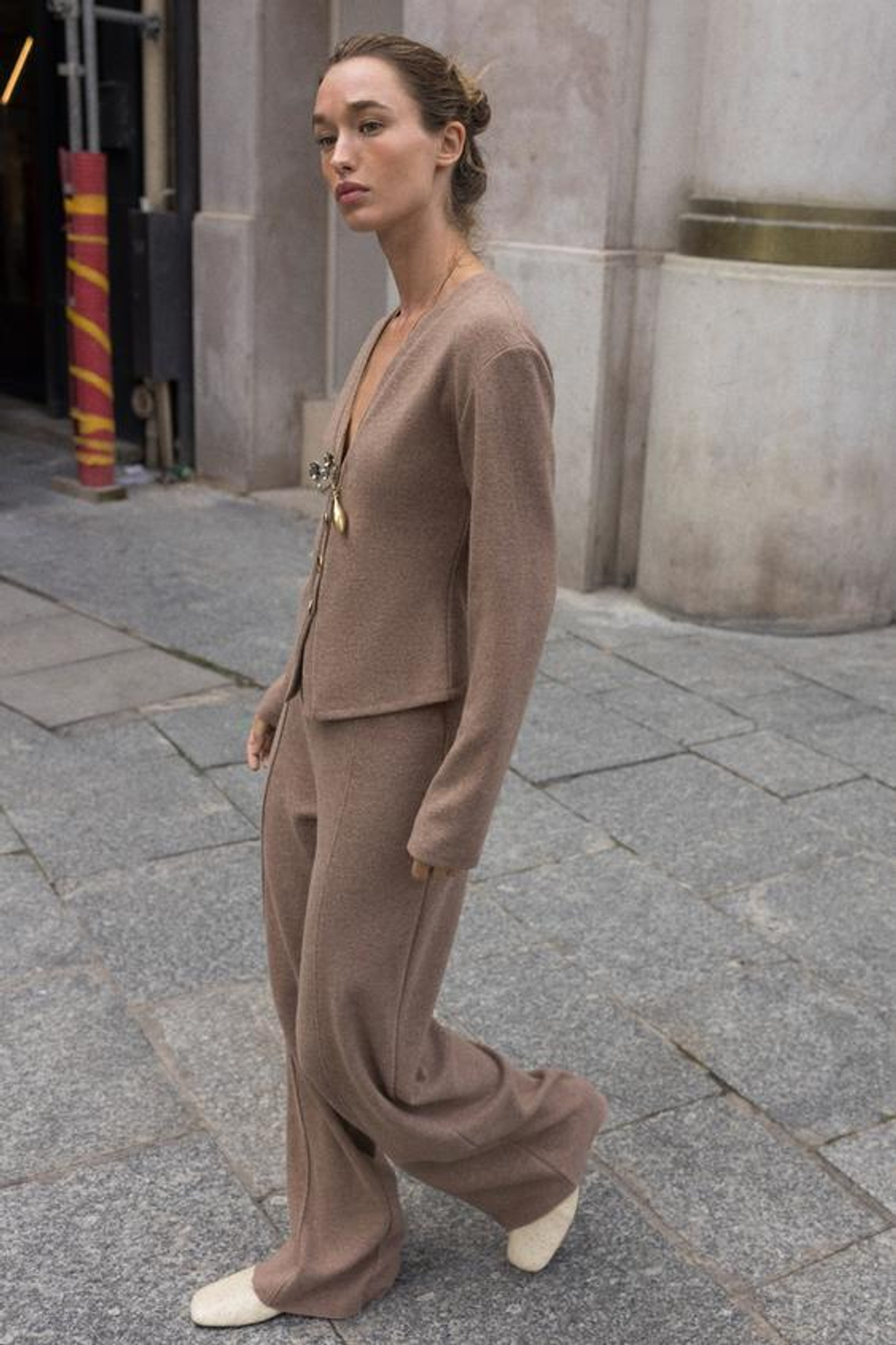 ZARA БРЮКИ-ПАЛАЦЦО ИЗ МЯГКОЙ ТКАНИ, КОРИЧНЕВЫЙ МЕЛАНЖ