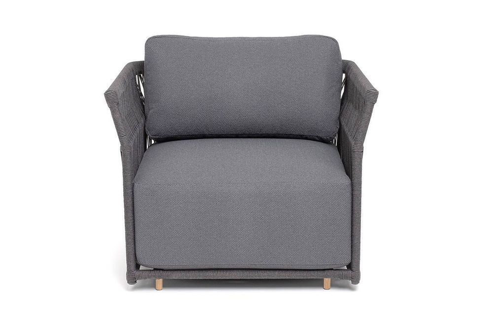 "Лугано" кресло плетеное из роупа, каркас алюминий темно-серый (RAL7024) муар, роуп темно-серый круглый, ткань темно-серая YB25-0027