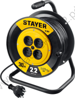 STAYER S 207 ПВС 2х0.75 30м 2200Вт, Удлинитель на катушке (55073-30)