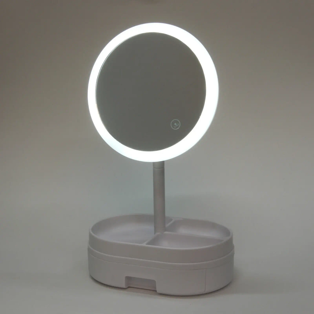 Зеркало настольное с подсветкой и органайзером «Beauty», цвет белый, USB, 35*18см