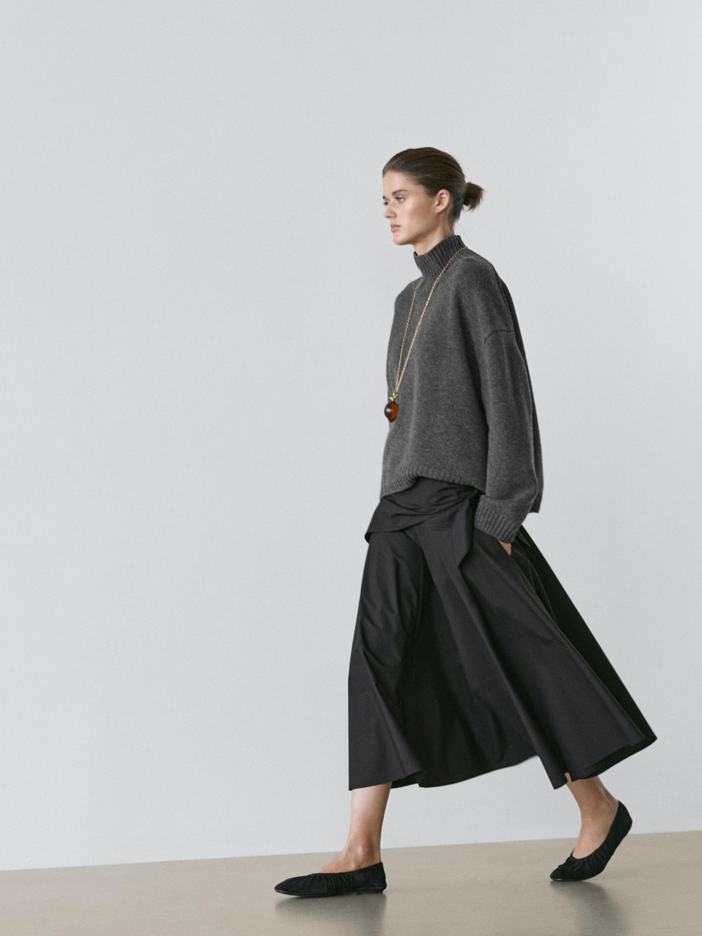 Massimo Dutti Юбка миди с отделкой в ​​виде шарфа, черный