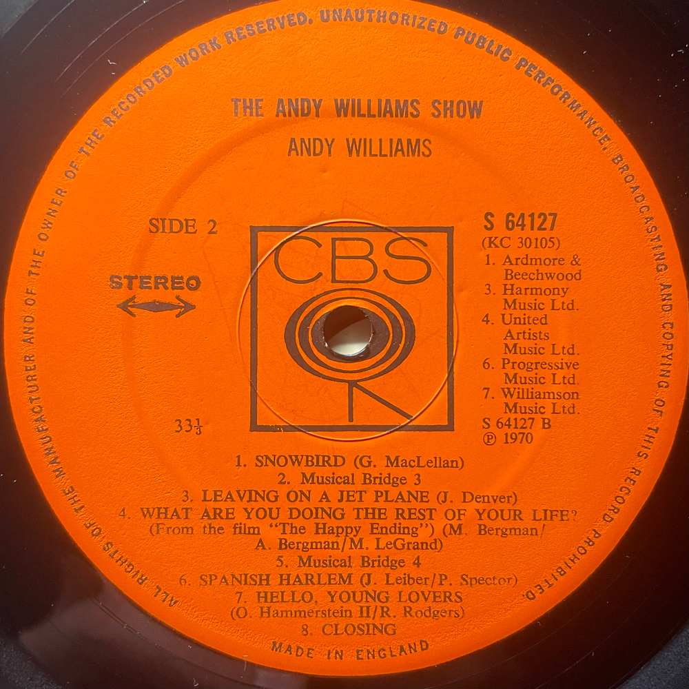 Andy Williams ‎– The Andy Williams Show (Англия 1970г.)