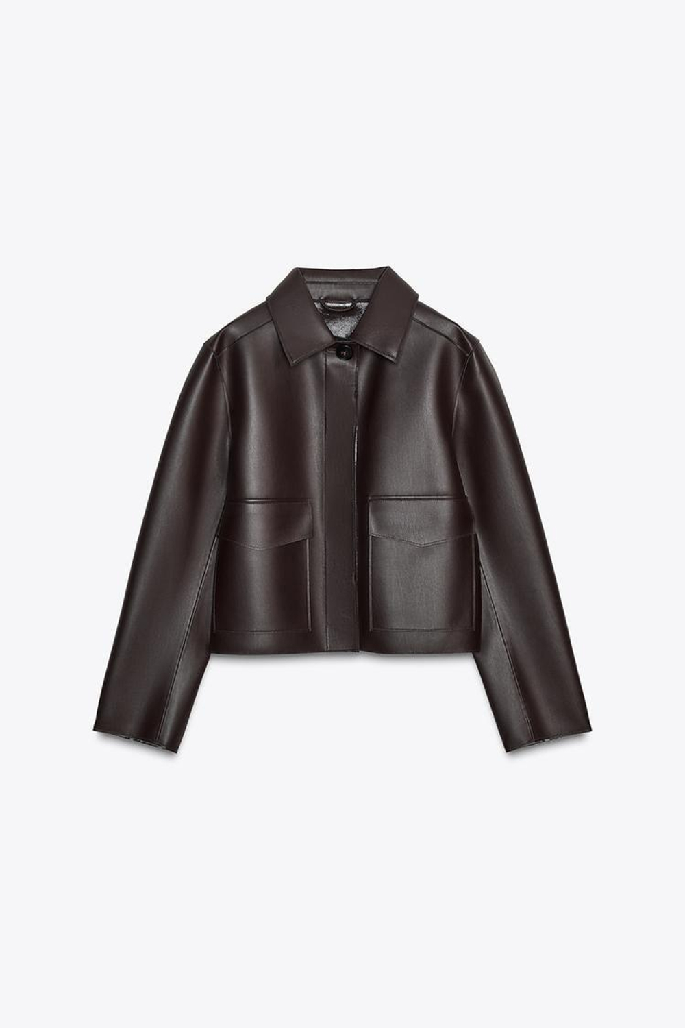 ZARA КОРОТКАЯ КУРТКА ИЗ ИСКУССТВЕННОЙ КОЖИ, БУРГУНДИ