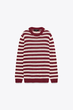 ZARA СВИТЕР В СТИЛЕ РУСТИК, ЭКРЮ/ГРАНАТОВЫЙ