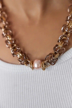 HMG 1131 peach Колье Византия с жемчужиной 1,5 см арт.2100