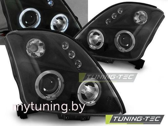 Передние фары angel eyes black для Suzuki Swift 3(III)