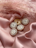 Пуговицы Шан. теплая белая эмаль золото жемчуг 20 мм